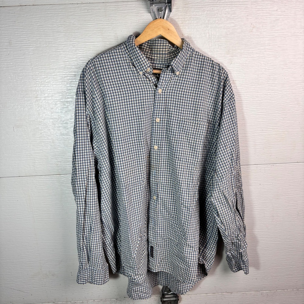Abercrombie Fitch Plaid Shirt Blue Yellow Check Cotton Button Down XL